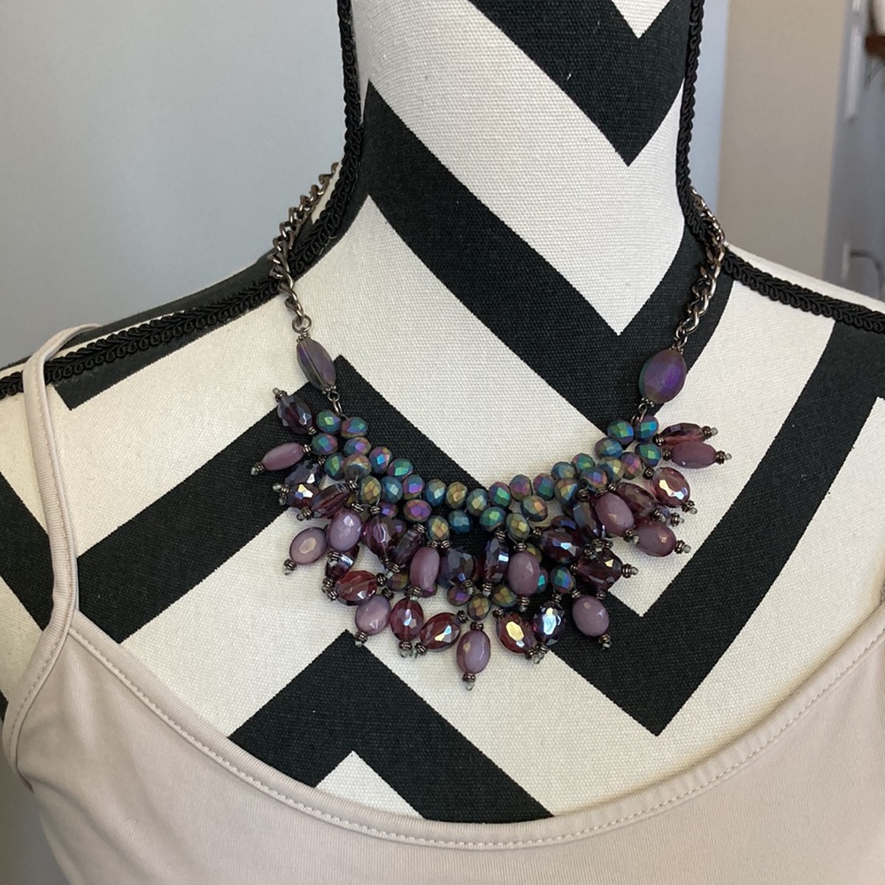 Purple Beaded Statement Necklace - Picture 1 of 10